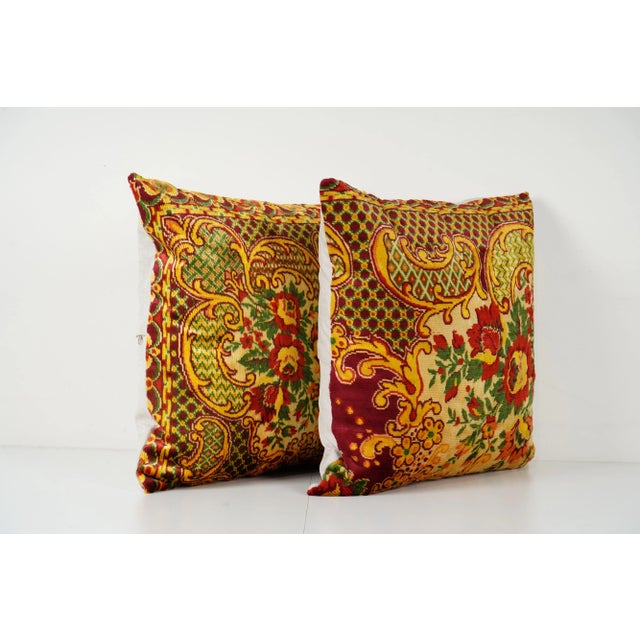 Turkish Floral Velvet Pillow Cover - A Pair These beautiful 20" x 20" pillow covers were made from an authentic, vintage...