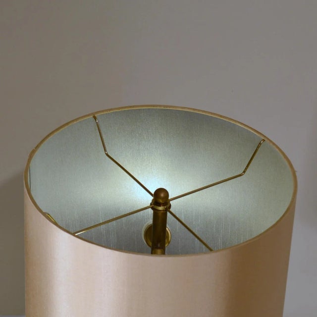 Acrylic Glass and Brass Italian Table Lamp with Silk Lamp Shade, 1960s For Sale - Image 6 of 9