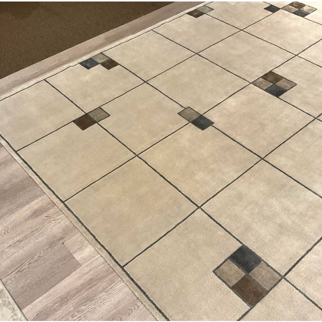 Contemporary Nourison Home for Christopher Guy Taupe and Ecru Wool and Silk Hand Knotted De Stijl Rug 9x12 For Sale - Image 3 of 8