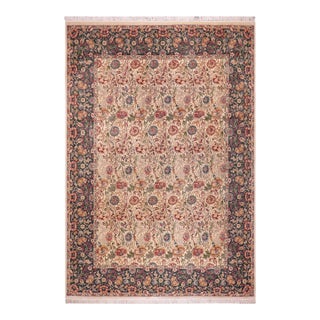 Shabby Chic 1990's Floral Pak-Persian Ivory/Blue Wool Rug - 9'2'' X 12'6'' For Sale