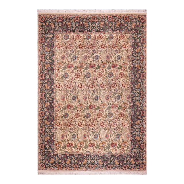 Shabby Chic 1990's Floral Pak-Persian Ivory/Blue Wool Rug - 9'2'' X 12'6'' For Sale
