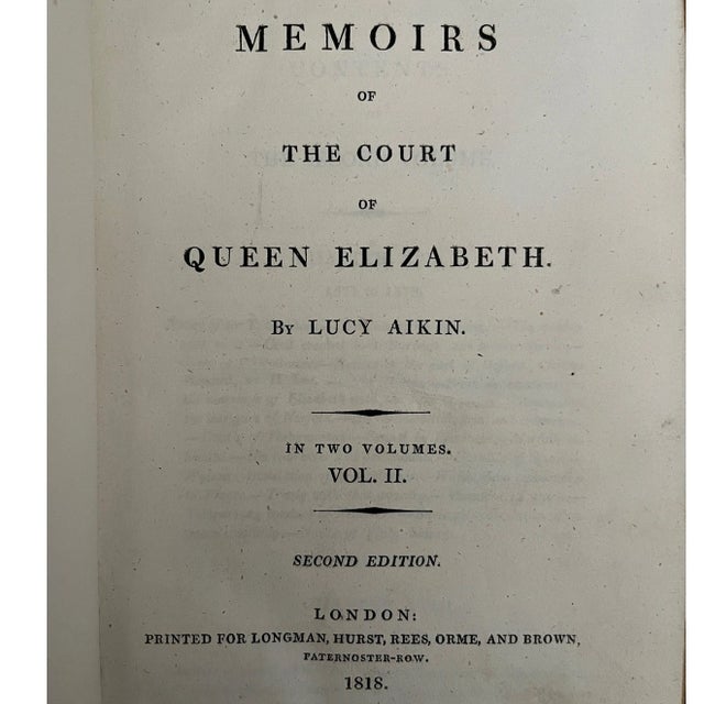 Memoirs of the Court of Queen Elizabeth by Lucy Aikin - 2 Volume Set (1818) For Sale - Image 4 of 6