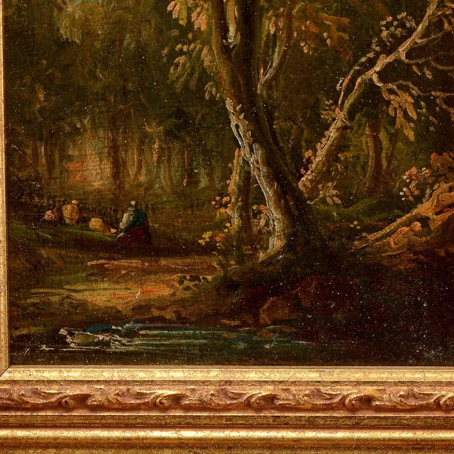 Gold Miniature Landscape Oil Painting on Wood, 19th Century For Sale - Image 8 of 10
