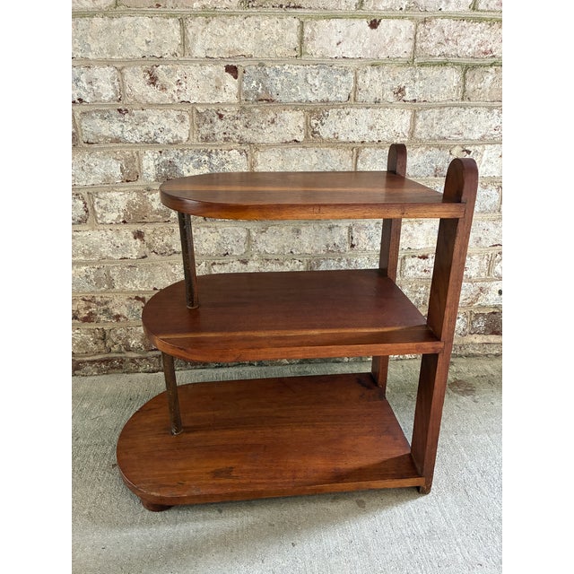 Art Deco tiered step side table. This deco wooden end table features three (3) shelves, all with a true deco feeling...
