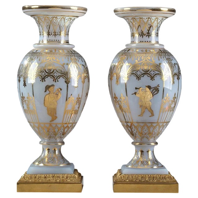 Restoration Opaline Glass Vases by Jean-Baptiste Desvignes, Set of 2 For Sale