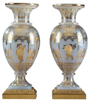 Restoration Opaline Glass Vases by Jean-Baptiste Desvignes, Set of 2