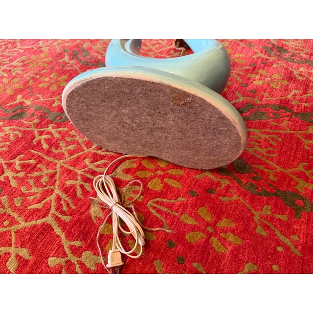 Ceramic Vintage Sculptural Aqua Swan Table Lamps, Pair For Sale - Image 7 of 11