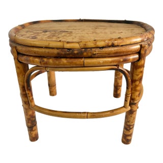 Vintage Split Scorched Bamboo Rattan Riser or Plant Stand For Sale