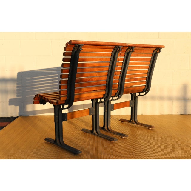 Wood Vintage Pair of Slatted Oak Benches Made by Falcon, Circa 1950 For Sale - Image 7 of 12