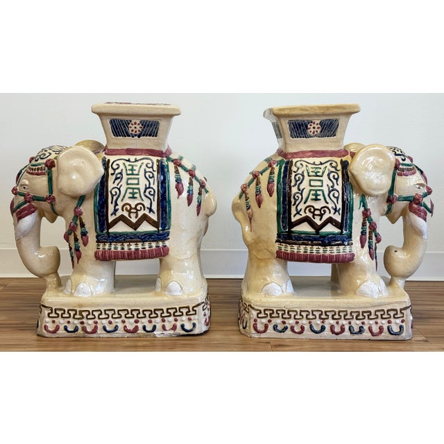 Chinoiserie Vintage Ceramic Elephant Motif Garden Stool Pair For Sale - Image 3 of 10