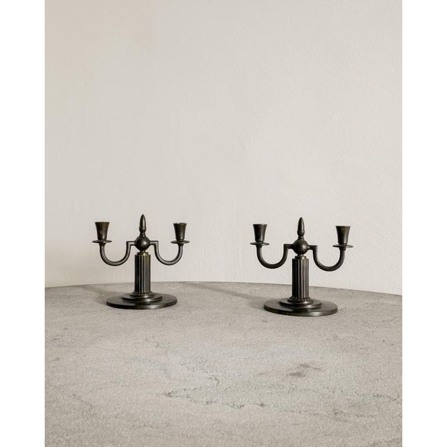 Mid-Century Swedish Sculptural Bronze Candelabras from Gab Sweden, 1930s, Set of 2 For Sale - Image 6 of 6