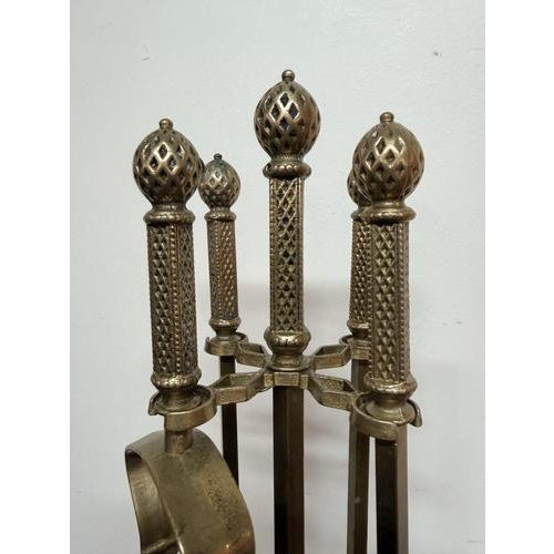 Antique Brass Fire Irons Set on Stand, 1900s, Set of 5 For Sale - Image 5 of 8