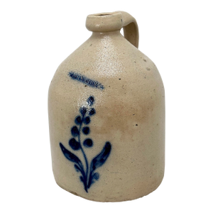 Unusual Antique American Whites Utica New York Blue Wildflower Sprig Decrated Stoneware 1 Gallon Spirits Jug