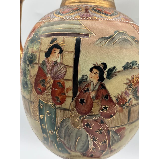 Antique Meiji Satsuma Floor Vase with Geisha Scenes and Gold Moriage, Japan, 1890s For Sale - Image 4 of 18