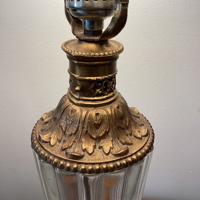 Vintage Hollywood Regency Style Lamp Crystal Tiered Ribbed Glass With Bronze Fittings Circa 1940 For Sale In Chicago - Image 6 of 12