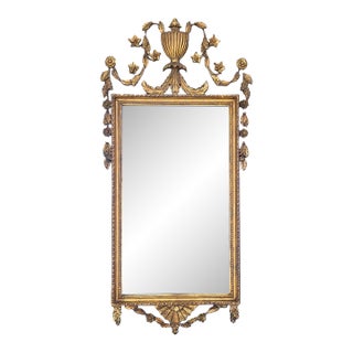 Antique Italian Carved Wood Parcel Gilt Neoclassical Urn Wall Mirror For Sale