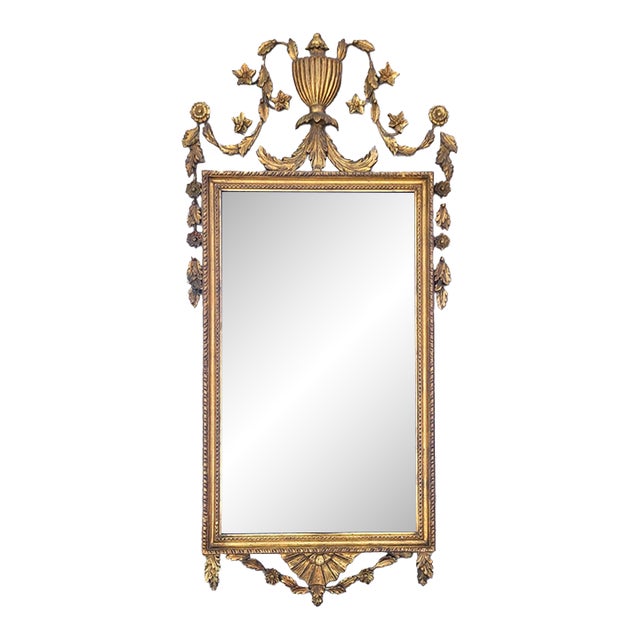 Antique Italian Carved Wood Parcel Gilt Neoclassical Urn Wall Mirror For Sale