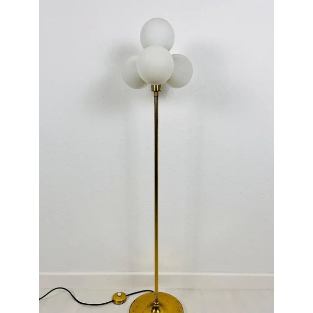 Mid-Century Modern 4-Arm Floor Lamp in Brass and Opaline Glass from Kaiser, Germany, 1960s For Sale - Image 3 of 8