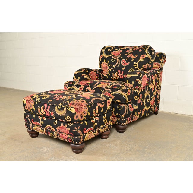 Contemporary Smith Brothers of Berne Contemporary Lounge Chair and Ottoman in Paisley Upholstery For Sale - Image 3 of 14