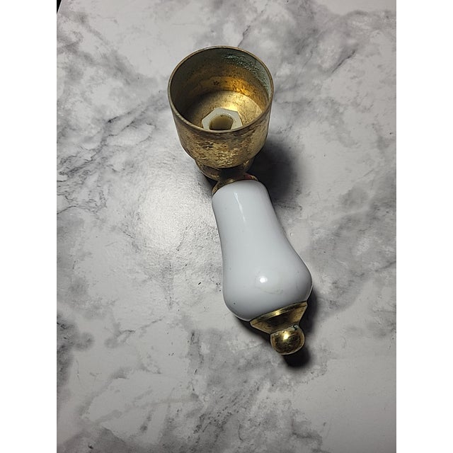 1990s Vintage Porcelain Brass Bathroom Handle For Sale - Image 5 of 9