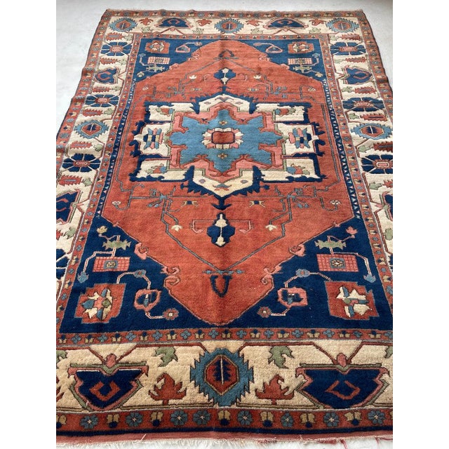 Vintage Turkish SERAPI Design Rusty Terracotta Rug 7.3 x 10 For Sale - Image 9 of 10
