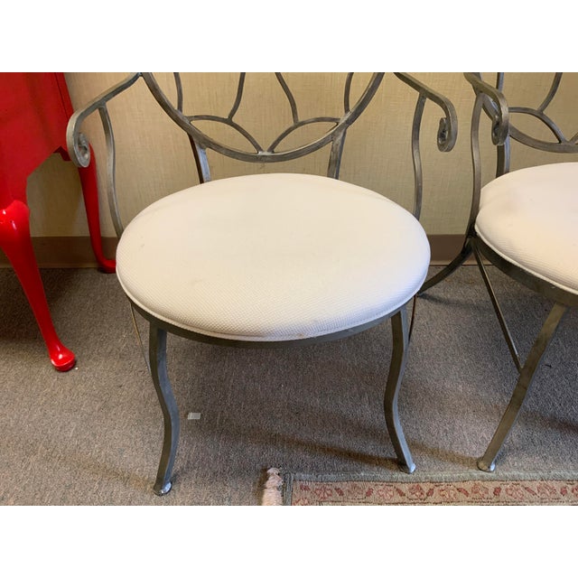Metal 21st Century Pair of Hollywood Regency Iron Armchairs With Pewter Finish For Sale - Image 7 of 9