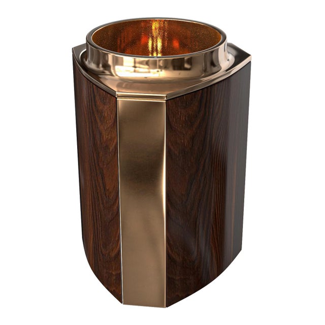 "Victoria" Ice Bucket With Bronze and Walnut, Handmade For Sale In Los Angeles - Image 6 of 6