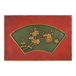Chinese Rectangular Wood Panel Displaying Shallow Carved and Gilt Cartouche, 1800's