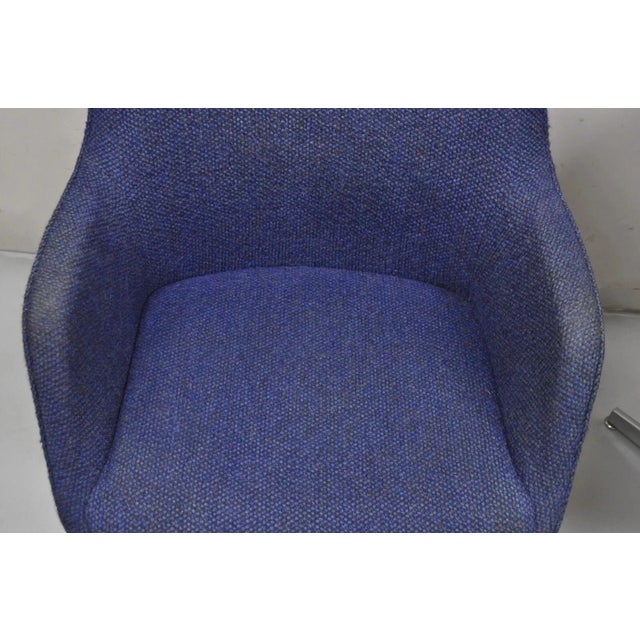 Vintage Mid Century Modern Blue Upholstered Chrome Swivel Base Club Chair - Pair For Sale - Image 11 of 12