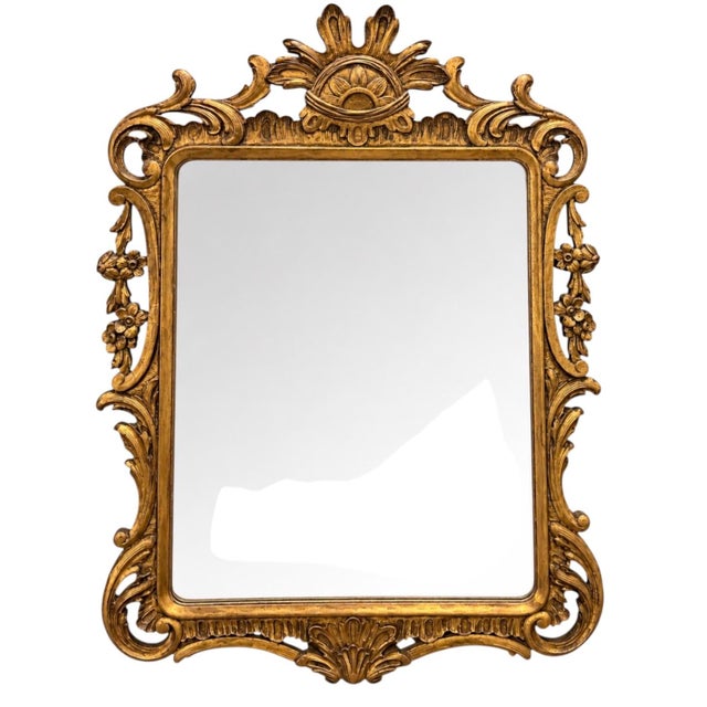Wood Mid-Century Italian Giltwood & Composition Rococo Revival Sunburst Center Crest For Sale - Image 7 of 8