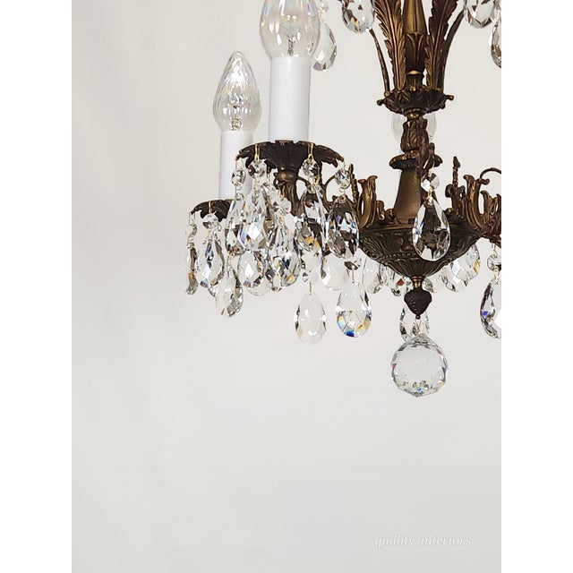 Metal Vintage Overflowing Dark Patina Ornate Bronze Cut Lead Glass Crystal Chandelier For Sale - Image 7 of 17