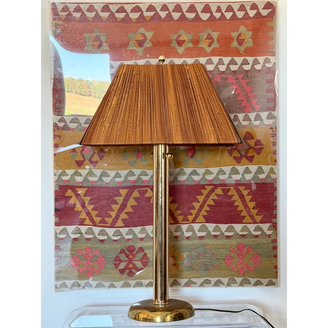 1970s Paavo Tynell-Style Split Reed Table Lamp Organic Modern Brass Scandinavian-Style For Sale - Image 5 of 18