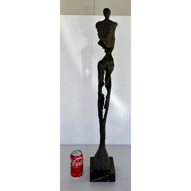 Unique Mid-Century Modern Brutalist Style Bronze Artemis Sculpture, black marble base, showroom floor sample