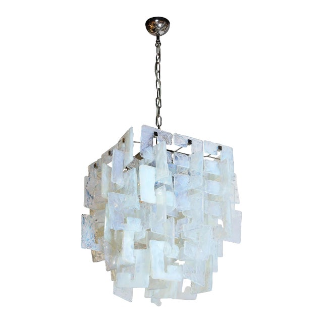 Modernist Hand-Blown Murano Mottled & Opalescent Interlocking Glass Chandelier For Sale