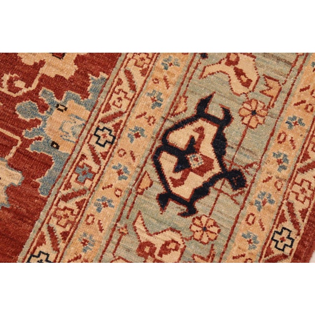 Blue Boho Chic Ziegler Rust Blue Hand-Knotted Wool Rug - 8'3'' X 9'11'' For Sale - Image 8 of 8