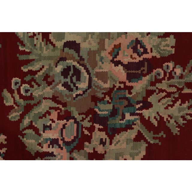 Vintage Bessarabian Kilim in Red With Green and Pink Floral Patterns For Sale - Image 9 of 10