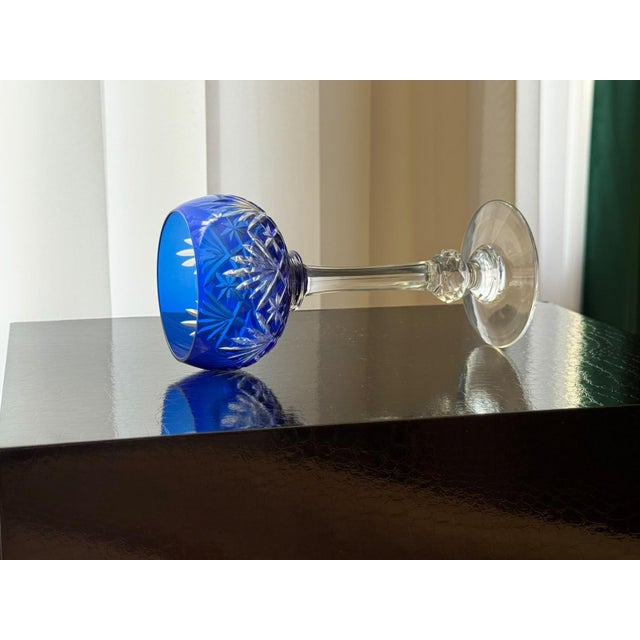 Cobalt Blue Massenet Crystal Hock Glasses by Saint-Louis, 1920, Set of 5 For Sale - Image 10 of 15