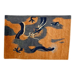 Vintage Chinese Dragon Tibetan Wool Rug 51" X 78" For Sale