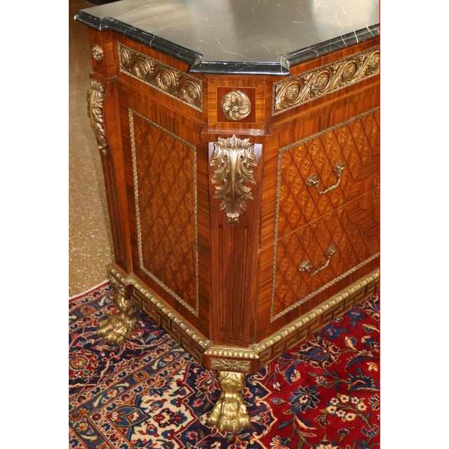 1990s Louis XV French Style Walnut Inlaid Marble Top Gilt Ormolu Chest Dresser Commode For Sale - Image 4 of 13