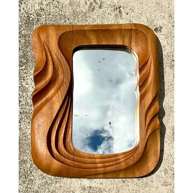 Wood Vintage Hand Carved Wave Mirror For Sale - Image 7 of 12