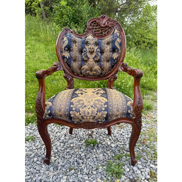 Pair Antique French Rococo Fireside Arm Chairs For Sale - Image 9 of 12
