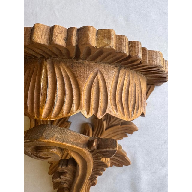 Wood Antique Italian Rococo Revival Hand Carved Solid Wood Wall Shelves, a Pair For Sale - Image 7 of 12