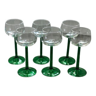 Vintage French Emerald Green Stemmed Glasses-Set of 6 For Sale