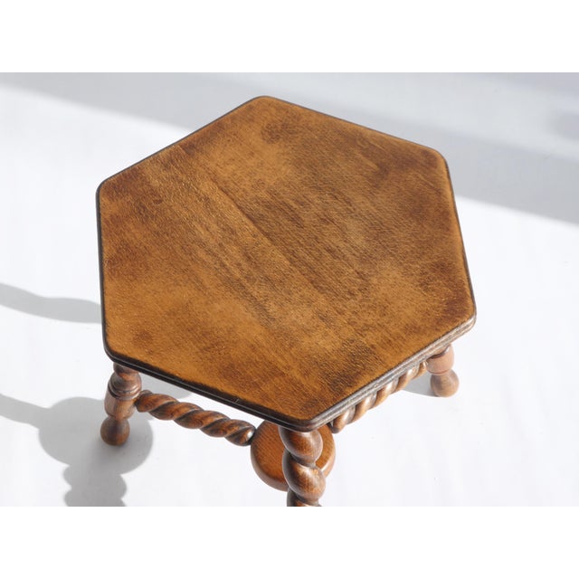 Antique Rustic Farmhouse Hexagon Wooden Barley Twist Plant Stand, 1920s For Sale - Image 6 of 9