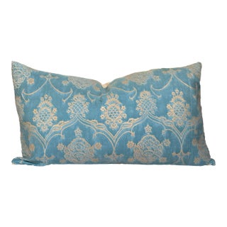 Fortuny Designer Feather and Down Blue Pillow For Sale