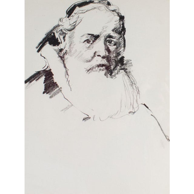A charcoal portrait drawing by the American artist James L. Bruch (1942-2023). This portrait depicts an older man with...