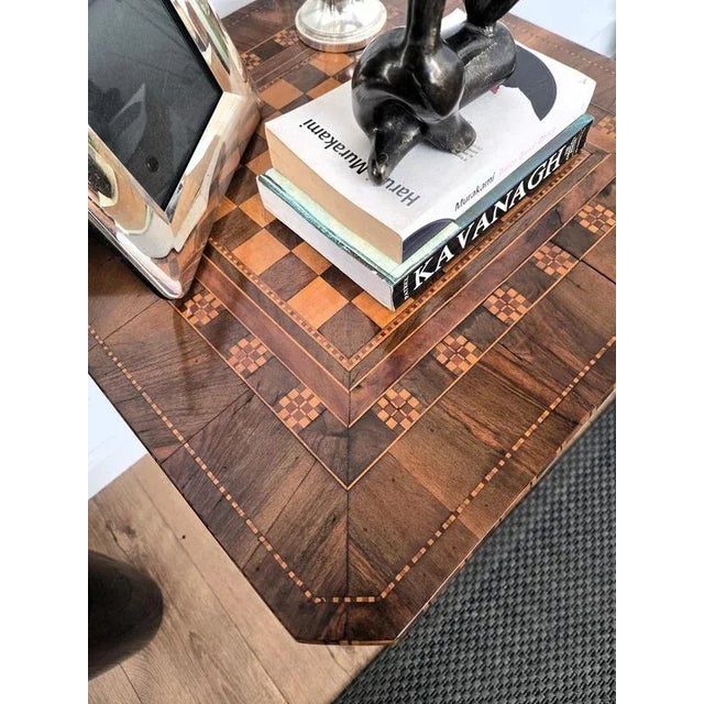 Neoclassical Italian Biedermeier Walnut Inlay Game Table, 1950s For Sale - Image 6 of 11