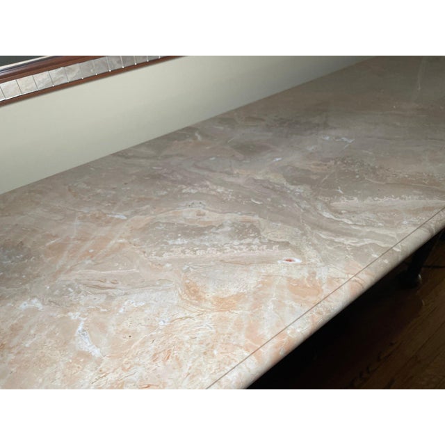 Late 20th Century 63" Vintage Mahogany Marble Top Console Table With Twisted Legs & Lower Shelf For Sale - Image 5 of 9