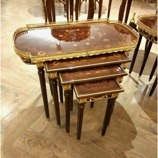 French French Style Nesting Tables – Set of 4 Wooden Side Tables With Gold Leaf Details For Sale - Image 3 of 4