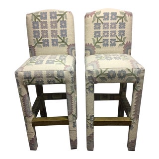 Vintage Indian Dhurrie Bar Stools - A Pair For Sale